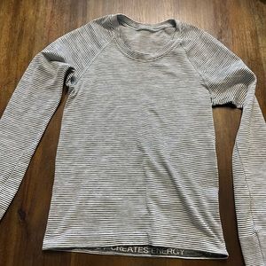 Grey and White Stripped Lululemon Swiftly Tech Long-sleeve Size 2